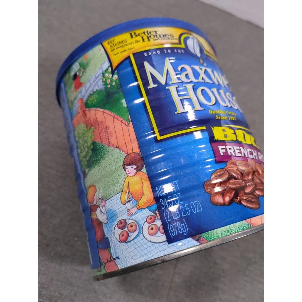 Vtg Maxwell House Coffee Large Tin Can wLid Artist Teddy Edinjiklian Spring 2005